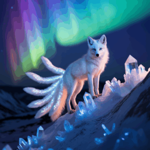 Mystical white fox in enchanted glade, bright airy style, Ideogram seed original.