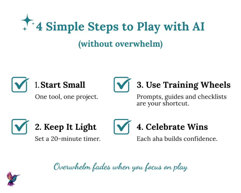 4 playful steps for AI beginners – start small, keep it light, use training wheels, celebrate wins
