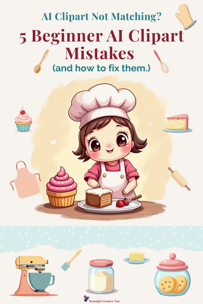 Pinterest graphic about 5 beginner AI clipart mistakes and how to fix them.