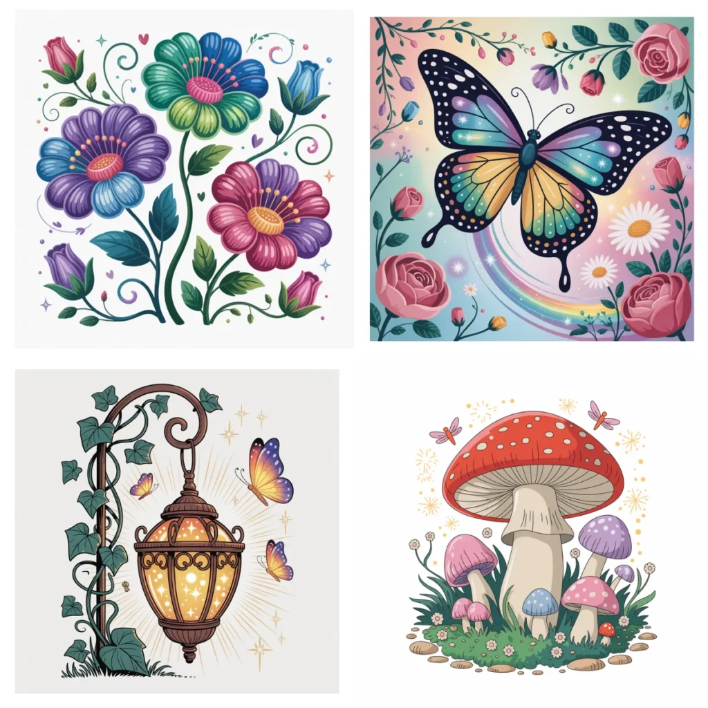 Example of inconsistent AI-generated images created from a vague prompt, showing different styles, details, and compositions. Ideogram.