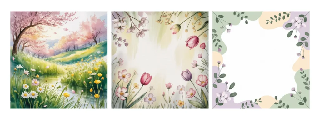 Spring social media background examples showing how prompts create clean layouts with space for text